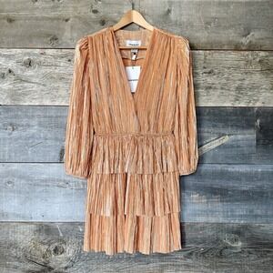 NWT Sabina Musáyev Revolve Mina Pleat Plunge Mini Dress XS Peach Metallic Party